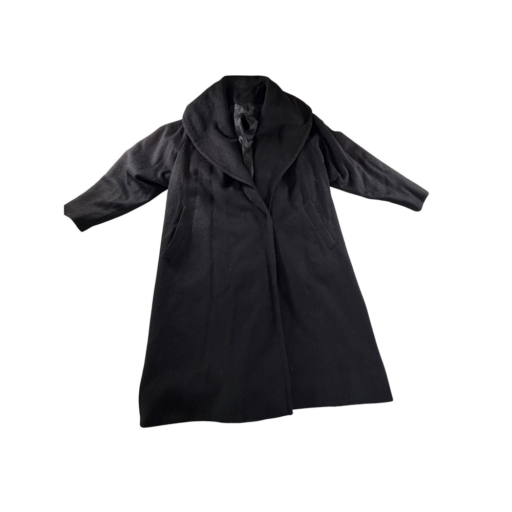 Vintage Kay McDowell Wool Alpaca Coat Black Shawl Collar Long 60s 70s Women